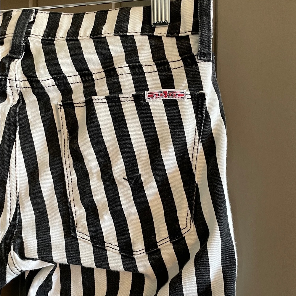 Hudson Jeans Black and White Striped Skinny Jeans